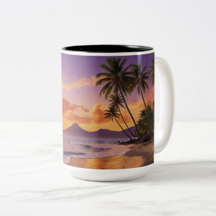 Tropical Sunset Mug Vibrant Palm Trees Mountain
