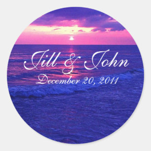 Tropical Sunset Names and Date Wedding Sticker