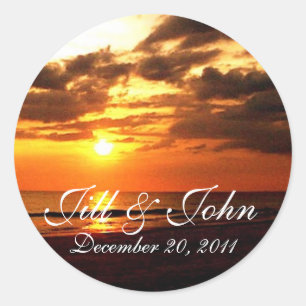 Tropical Sunset Names and Date Wedding Sticker