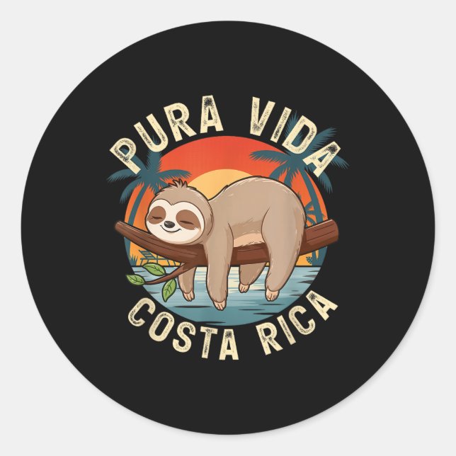 Tropical Sunset Nature Sloth Costa Rica Pura Vida  Classic Round Sticker (Front)