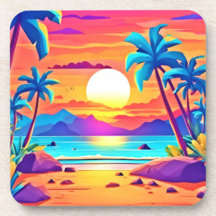 Tropical Sunset Oasis Coaster