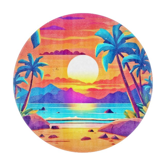  Tropical Sunset Oasis  Cutting Board (Front)