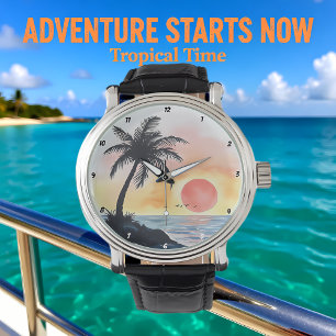 Tropical Sunset Ocean Scene with Palm Trees Watch