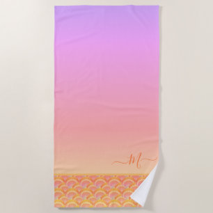 Tropical Sunset Ombre Seashell Shell Elegant  Beach Towel
