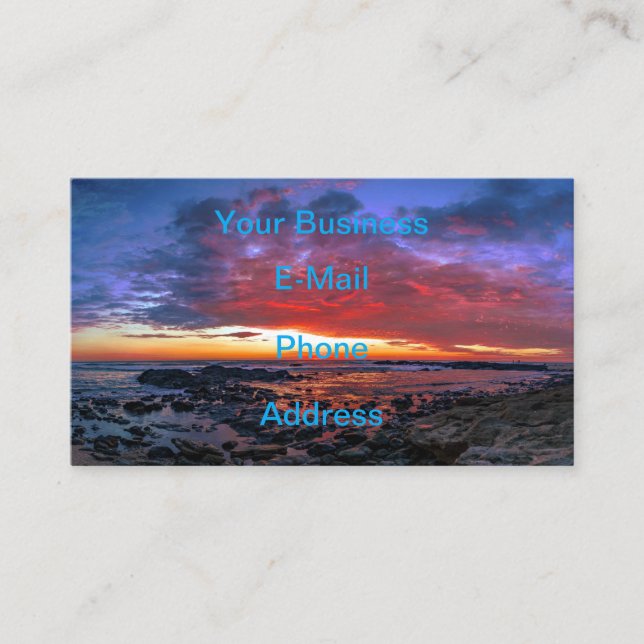Tropical Sunset On Rocky Beach Business Card (Front)