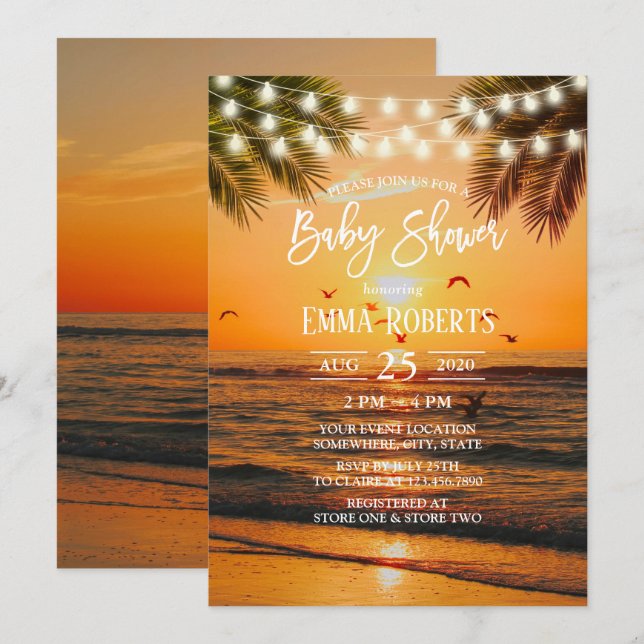 Tropical Sunset Palm Beach Baby Shower Invitation (Front/Back)