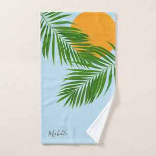 Tropical Sunset Palm Leaves Minimalist Add Name Ba Bath Towel Set