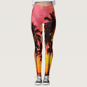 Tropical Sunset: Palm Silhouette Serenity. Leggings
