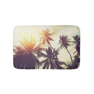 Tropical Sunset: Palm Silhouette Vintage Bath Mat