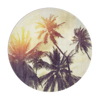 Tropical Sunset: Palm Silhouette Vintage Cutting Board