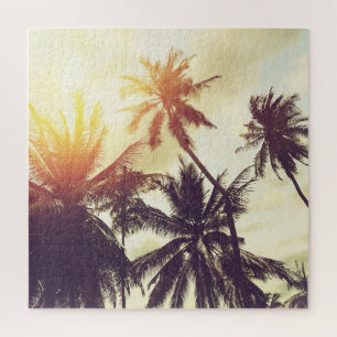 Tropical Sunset: Palm Silhouette Vintage Jigsaw Puzzle