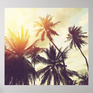 Tropical Sunset: Palm Silhouette Vintage Poster