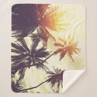 Tropical Sunset: Palm Silhouette Vintage Sherpa Blanket