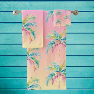 Tropical Sunset Palm Tree  Bath Towel Set