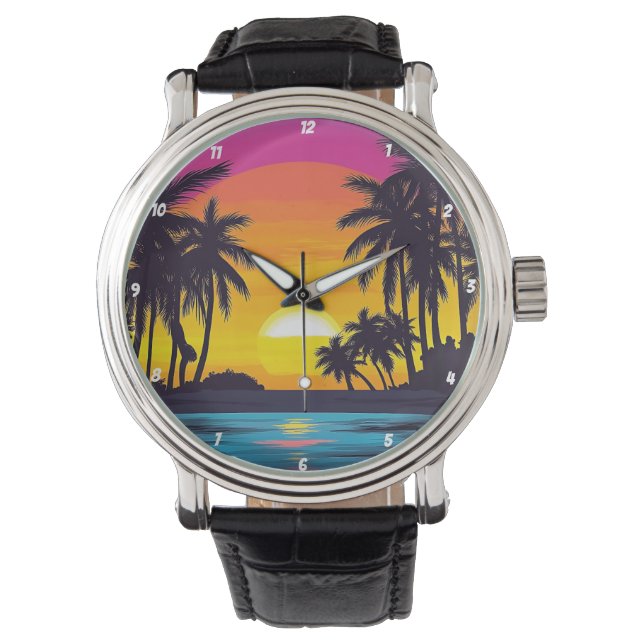 Tropical Sunset Palm Tree Beach Watch (Front)