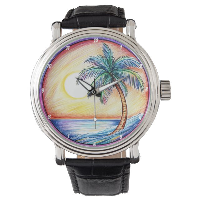 Tropical Sunset Palm Tree Beach Watch (Front)