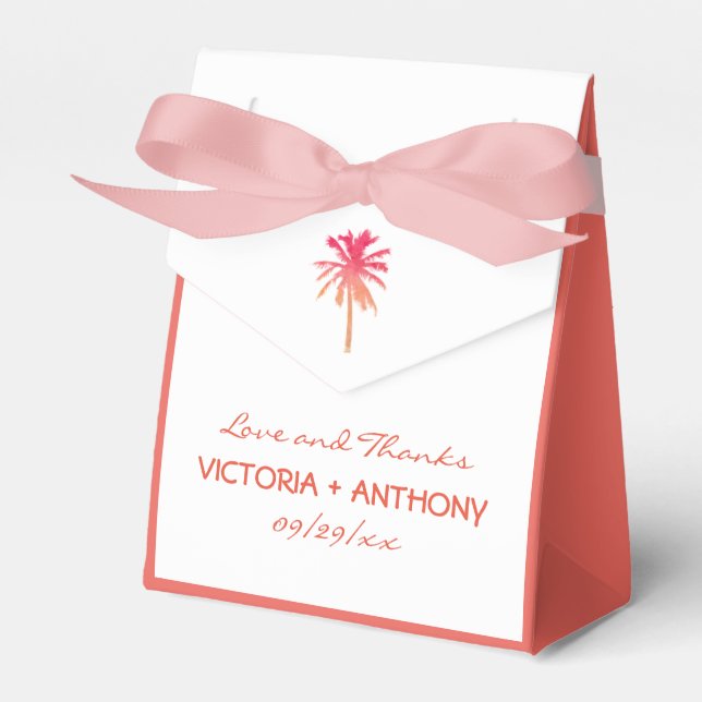 Tropical Sunset Palm Tree Beach Wedding Favour Box (Front Side)