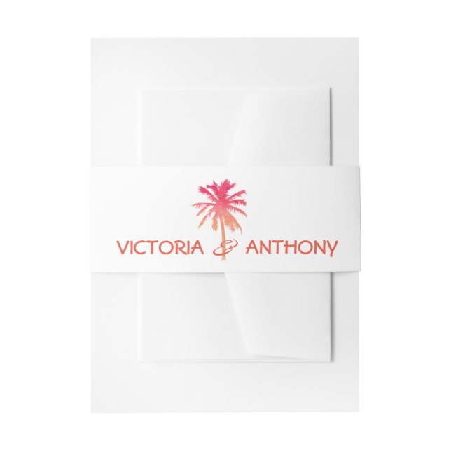 Tropical Sunset Palm Tree Beach Wedding Invitation Belly Band (Front Example)