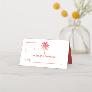 Tropical Sunset Palm Tree Beach Wedding Place Card