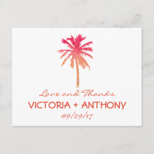 Tropical Sunset Palm Tree Beach Wedding Thank You Postcard