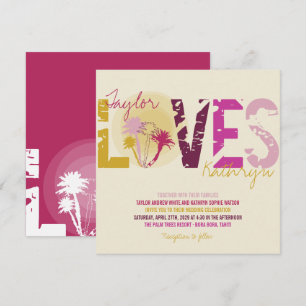 Tropical Sunset Palm Trees Beach Summer Wedding Invitation