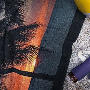 Tropical Sunset Palm Trees Beach Towel