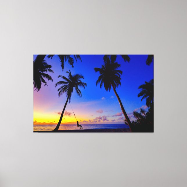 Tropical Sunset Palm Trees Beach Wall Art Living (Front)