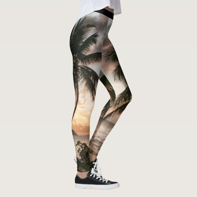 Tropical Sunset Palm Trees Caribbean USVI Leggings (Right)