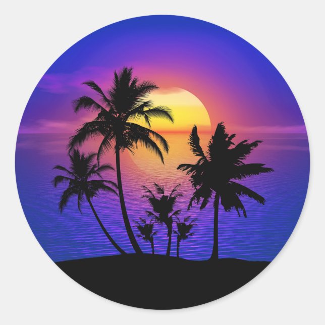 Tropical Sunset Palm Trees Classic Round Sticker (Front)