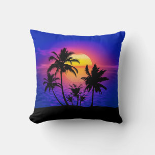 Tropical Sunset Palm Trees Cushion