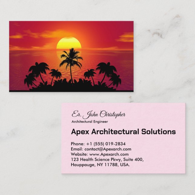 Tropical Sunset Palm Trees Editable Template Business Card (Front/Back)