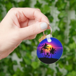 Tropical Sunset Palm Trees Key Ring