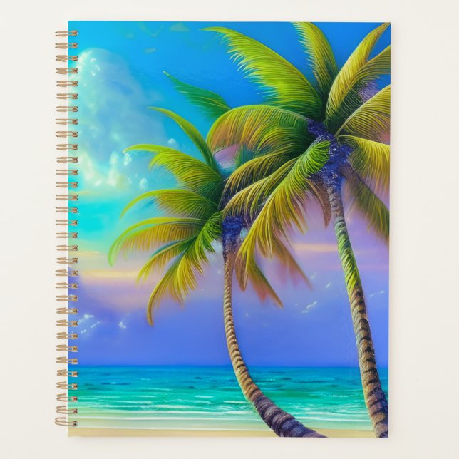 Tropical Sunset Palm Trees Ocean Beach Landscape Planner (Front)