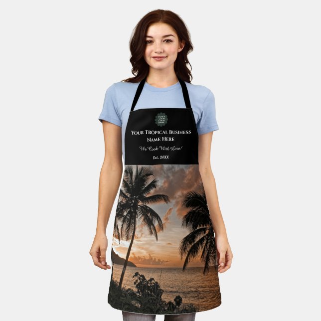 Tropical Sunset Palm Trees Ocean Business Custom Apron (Worn)