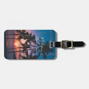 Tropical Sunset Palm Trees Personalised Luggage Tag