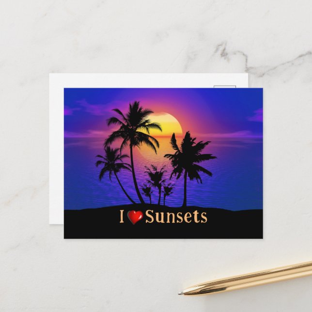Tropical Sunset Palm Trees Postcard (Front/Back In Situ)