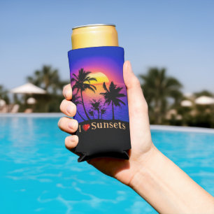 Tropical Sunset Palm Trees Seltzer Can Cooler