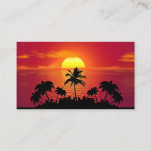 Tropical Sunset Palm Trees Silhouette Beach Business Card