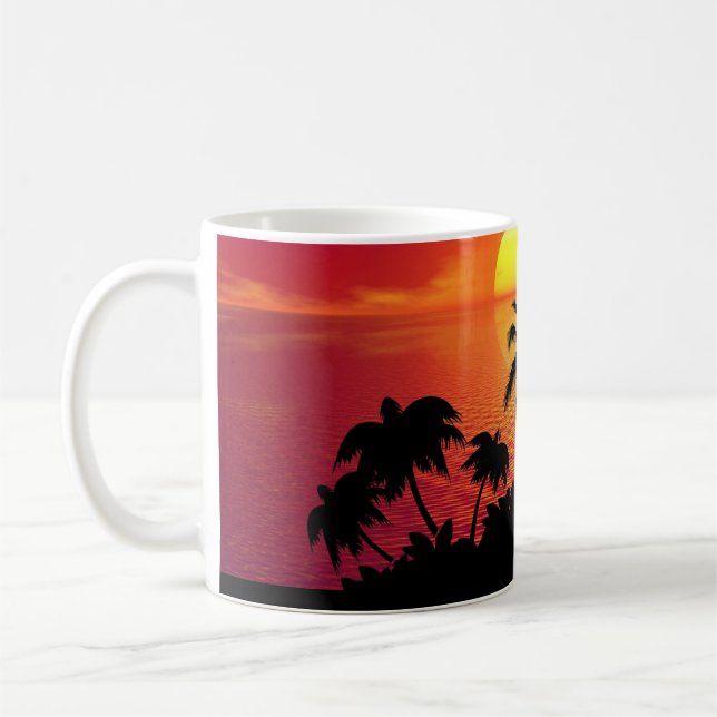 Tropical Sunset Palm Trees Silhouette Beach Coffee Mug (Left)