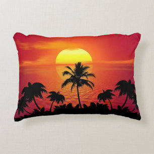 Tropical Sunset Palm Trees Silhouette Beach Decorative Cushion