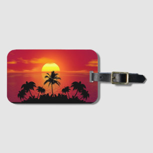 Tropical Sunset Palm Trees Silhouette Beach Luggage Tag