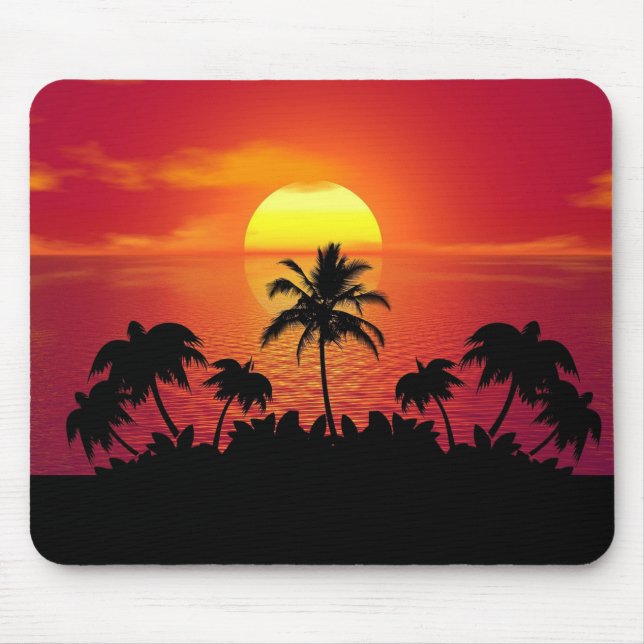 Tropical Sunset Palm Trees Silhouette Beach Mouse Mat (Front)