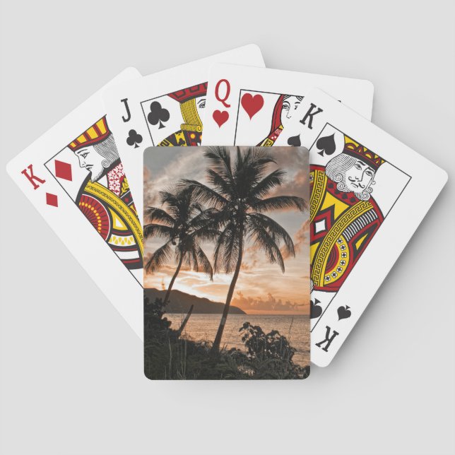 Tropical Sunset Palm Trees Silhouette Beach Playing Cards (Back)