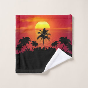 Tropical Sunset Palm Trees Silhouette Beach Wash Cloth