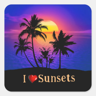 Tropical Sunset Palm Trees Square Sticker