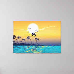 Tropical sunset, palm trees wrapped canvas print