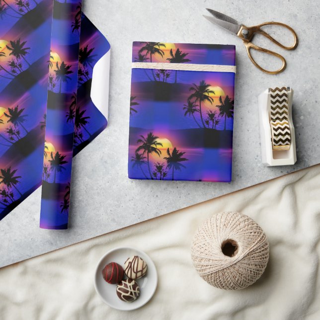 Tropical Sunset Palm Trees Wrapping Paper (Crafts)