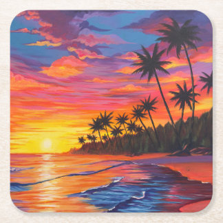 Tropical Sunset Paper Beverage Coaster