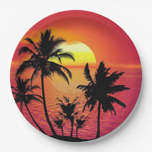 Tropical Sunset Paper Plate