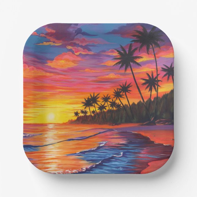 Tropical Sunset Paper Plates (Front)